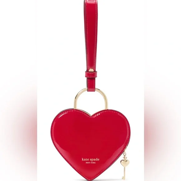 Kate Spade ♠️ new york Key to My Heart Patent Leather Wristlet, Cherry Rouge - Picture 3 of 6